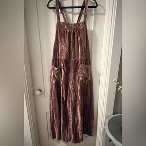 Natural Life Crushed Velvet Mauve Dakota Wide Leg Overalls